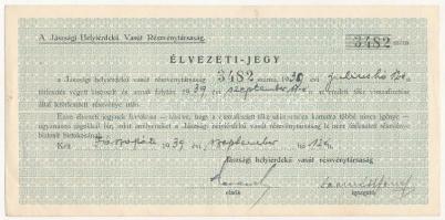 1941. Jászsági Helyiérdekű Vasút Részvénytársaság élvezeti jegye T:II