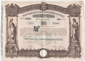 Budapest 1906. "Pesti Hazai Első Takarékpénztár-Egyesület" 100K-ról szóló nyereménykötvény...