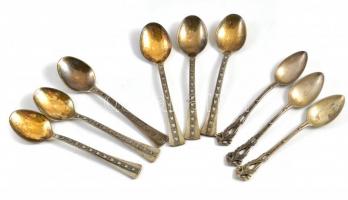 Kaviáros / fűszeres fém keretes, üveg betétes edénykék két darab, hibátlan üveg betét, hozzá 6+3 db ...