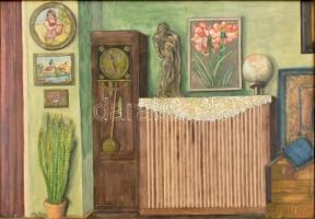 HRI és Rózsa Irén jelzéssel, 2 db mű: Halbrohr Gábor lakásának enteriőrje. Vegyes technika, papír. Ü...