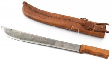 Nagy méretű mexikói bozótvágó kés (53 cm), bőr tokkal.