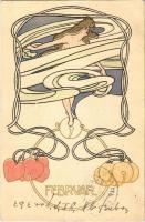 1900 Februar. Titkosírás / February. Art Nouveau litho