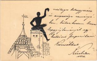 1900 Újévi üdvözlőlap kéményseprővel, dombornyomott / New Year greeting with chimney sweeper. BRW Embossed