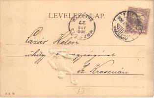 1900 Újévi üdvözlőlap kéményseprővel, dombornyomott / New Year greeting with chimney sweeper. BRW Em...