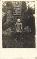 1915 Th. Körner 1813-1913 Errichtet vom d. v. Jugendbund Egerwacht Kaaden / WWI Austro-Hungarian K.u.K. military, child in uniform by the Theodor Körner monument in Kadan. photo (EK)