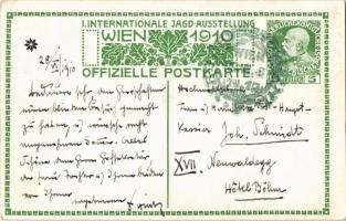 1910 Wien I. Internationale Jagdausstellung Offizielle Postkarte / Franz Joseph I of Austria in hunt...