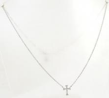 Ezüst(Ag) nyaklánc, köves kereszt függővel, jelzett, állítható h: 42,5-45 cm, bruttó: 2,2 g