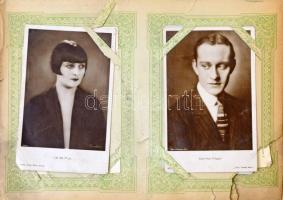 88 db RÉGI motívum képeslap hibás albumban: magyar és főleg külföldi színészek / 88 pre-1945 motive ...