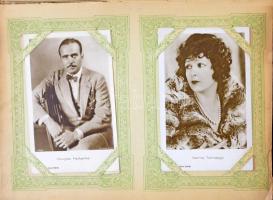 88 db RÉGI motívum képeslap hibás albumban: magyar és főleg külföldi színészek / 88 pre-1945 motive ...