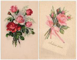 12 db főleg RÉGI motívum képeslap: virágos üdvözlő / 12 mostly pre-1945 motive postcards: flower, rose greeting
