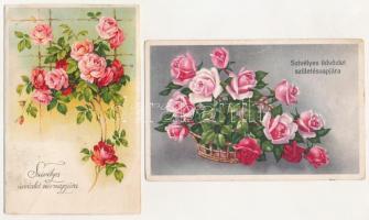 12 db főleg RÉGI motívum képeslap: virágos üdvözlő / 12 mostly pre-1945 motive postcards: flower, ro...