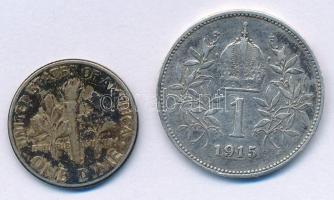 Vegyes: Amerikai Egyesült Államok 1940. 10c Ag + Ausztria 1915. 1K Ag "Ferenc József" T:2,...