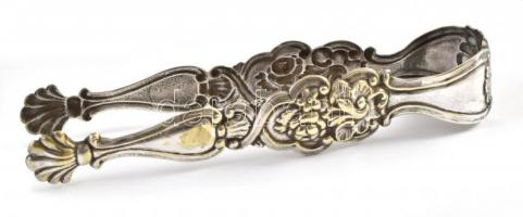 Ezüst(Ag) virágos cukorcsipesz, jelzett, h: 15,4 cm, nettó: 40,2 g