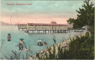 1908 Fonyód, Balatonfonyód; strand fürdőkabinokkal