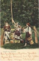 1905 Salutari din Romania / Romanian folklore, ladies at the well (EK)