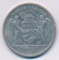 1930. 5P Ag "Horthy jobbra" T:3 patina Adamo P8