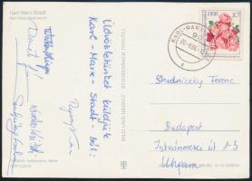 1986 Regőczy Krisztina, Wertán Kinga, Demeter János és Szentpétery Csaba korcsolyázók által aláírt képeslap