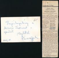 Veress Gyula (1926-) operaénekes által dedikált fotó