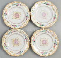 Carlsbad jelzett porcleán süteményes készlet 4 tányérral. Kézzel festett, jelzett, tálon javítás. ha...