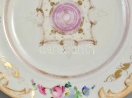 Carlsbad jelzett porcleán süteményes készlet 4 tányérral. Kézzel festett, jelzett, tálon javítás. ha...