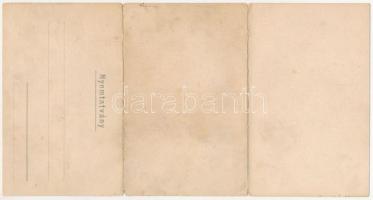 Kassa, Kosice; székesegyház, üzletek. Eschwig Ede F. kiadása. Hajts Kornél felvétele. 3-részes kihaj...