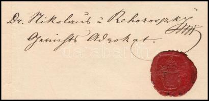 1855 Pest, Rehorovszky Miklós ügyvéd, táblabíró viaszpecsétes levele, 15 kr C.M. okmánybélyeggel