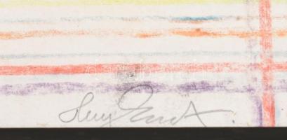 Tornay Endre András (1949-2008): Ház. Kréta, papír, jelzett, üvegezett fa keretben, 20×20 cm