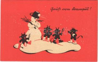 Gruss vom Krampus. L.W.K.W. Nr. 9007. / Krampus children with snowman