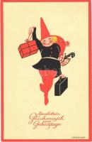 1933 Herzlichen Glückwunsch zum Geburtstage / Krampus lady with Birthday greetings, witch. A.R. Co. 8021. s: Kerckhoff