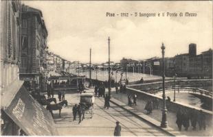 Pisa, I Lungarni e il Ponte di Mezzo / street view, tram, bridge (EK)