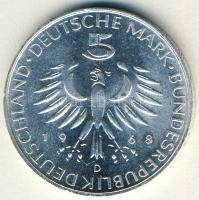 NSZK 1968. 5M Ag "Pettenkoffer" T:BU