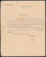 1916. Geszt. Tisza István miniszterelnök autográf aláírással ellátott, fejléces elutasító levele. (Nagyváradi helyi érdekű vasút építése tárgyában) + boríték
