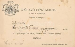 cca 1890-1915 Nagyváradi estélyi meghívók helyi gyógyszerész részére Rimler Károly polgármester, gr ...