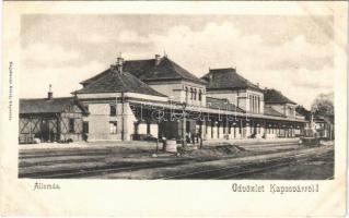 Kaposvár, vasútállomás, gőzmozdony. Hagelman Károly kiadása (Rb)