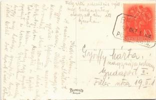 1932 Becske, Római katolikus templom, Hősök szobra, Balázs kastély, utca, oldalkocsis motorkerékpár ...