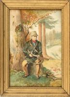 Friedrich Schaarschmidtnak (1863-1902) tulajdonított: Vadász puskával. Akvarell, ceruza, papír. Jelz...
