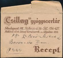 "Csillag" gyógyszertár Budapest VIII. receptboríték receptekkel