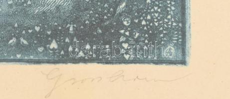Gross Arnold (1929-2015): Kompozíció. Ofszet nyomat, papír, jelzett, üvegezett fa keretben, 16x19,5 ...