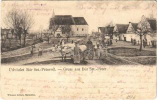 1906 Búrszentpéter, Borsky Peter (Búrszentmiklós, Borsky Mikulás); Fő tér, ökörszekér, templom. Wiesner Alfréd / main square, oxen cart, church (Rb)