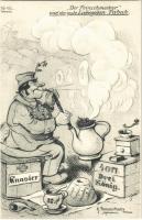 Der Feinschmecker und der gute Liebesgaben-Tabak / WWI German military art postcard, smoking, humour. Nr. 1015. s: K. Pommerhanz (Rb)