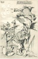 Der gefoppte Feind! Heute Trommelfeuer! / WWI German military art postcard, trenches, humour. Nr. 1014. s: K. Pommerhanz (Rb)