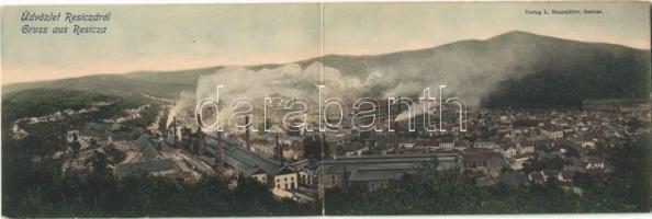Resica, Resita; vasgyár. Kétrészes kinyitható panorámalap / iron works, factory. 2-tiled panoramacard