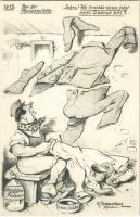 Bei der Morgentoilette / WWI German military art postcard, humour. Nr. 1013. s: K. Pommerhanz (Rb)