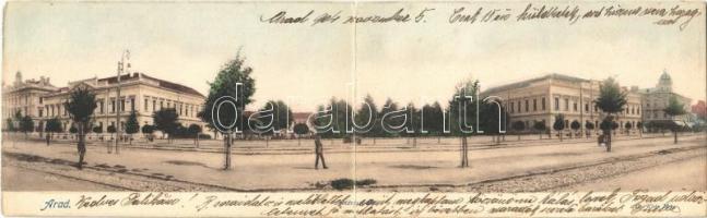 1904 Arad, Andrássy tér. Ifj. Klein Mór kiadása. Kétrészes kinyitható panorámalap / square, 2-tiled folding panoramacard
