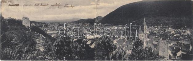 1906 Brassó, Kronstadt, Brasov; Kétrészes kinyitható panorámalap. Kollár Lajos ügyvéd Budapest II. Fő utcza 9. pecsétje / 2-tiled folding panoramacard