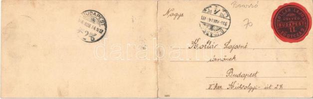 1906 Brassó, Kronstadt, Brasov; Kétrészes kinyitható panorámalap. Kollár Lajos ügyvéd Budapest II. F...