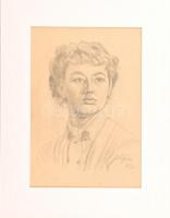 Lefler (?) 1954 jelzéssel: Női portré. Ceruza, papír, paszpartuban. 32,5×22,5 cm