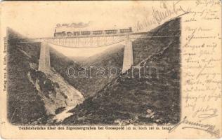 1903 Nagyapold, Grosspold; Ördög-vasúti híd a Cigány-árok felett, gőzmozdony. A. Glatz / Teufelsbrücke über den Zigennergraben / railway bridge, viaduct, locomotive (apró lyuk / tiny pinhole)