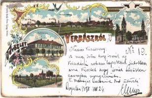 1898 (Vorläufer) Verbász, Vrbas; Református és evangélikus templom, gimnázium, Ó-verbászi park. Boros György kiadása / churches, grammar school, park. Art Nouveau, floral, litho (EB)