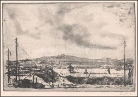 Ősz Dénes (1915-1980): ... bánya. Rézkarc, papír, jelzett. Lap szélén apró foltokkal. 19,5x29,5 cm